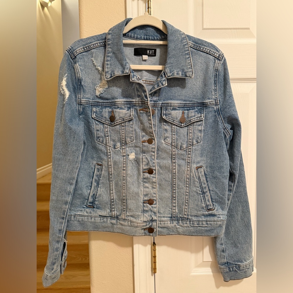 Kut from the Kloth Light Blue Distressed Denim Jacket